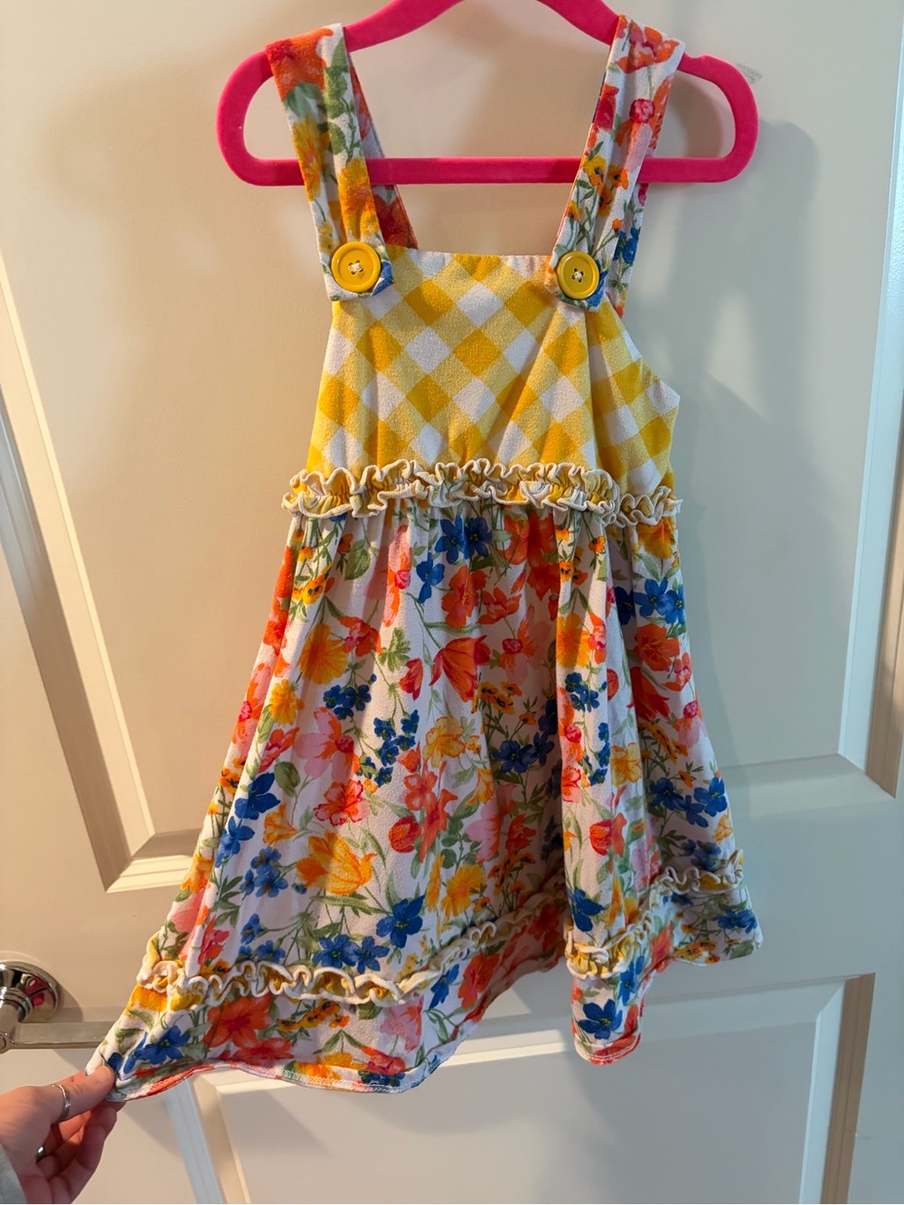 Jona Michelle Yellow Gingham & Multicolor Floral Sundress